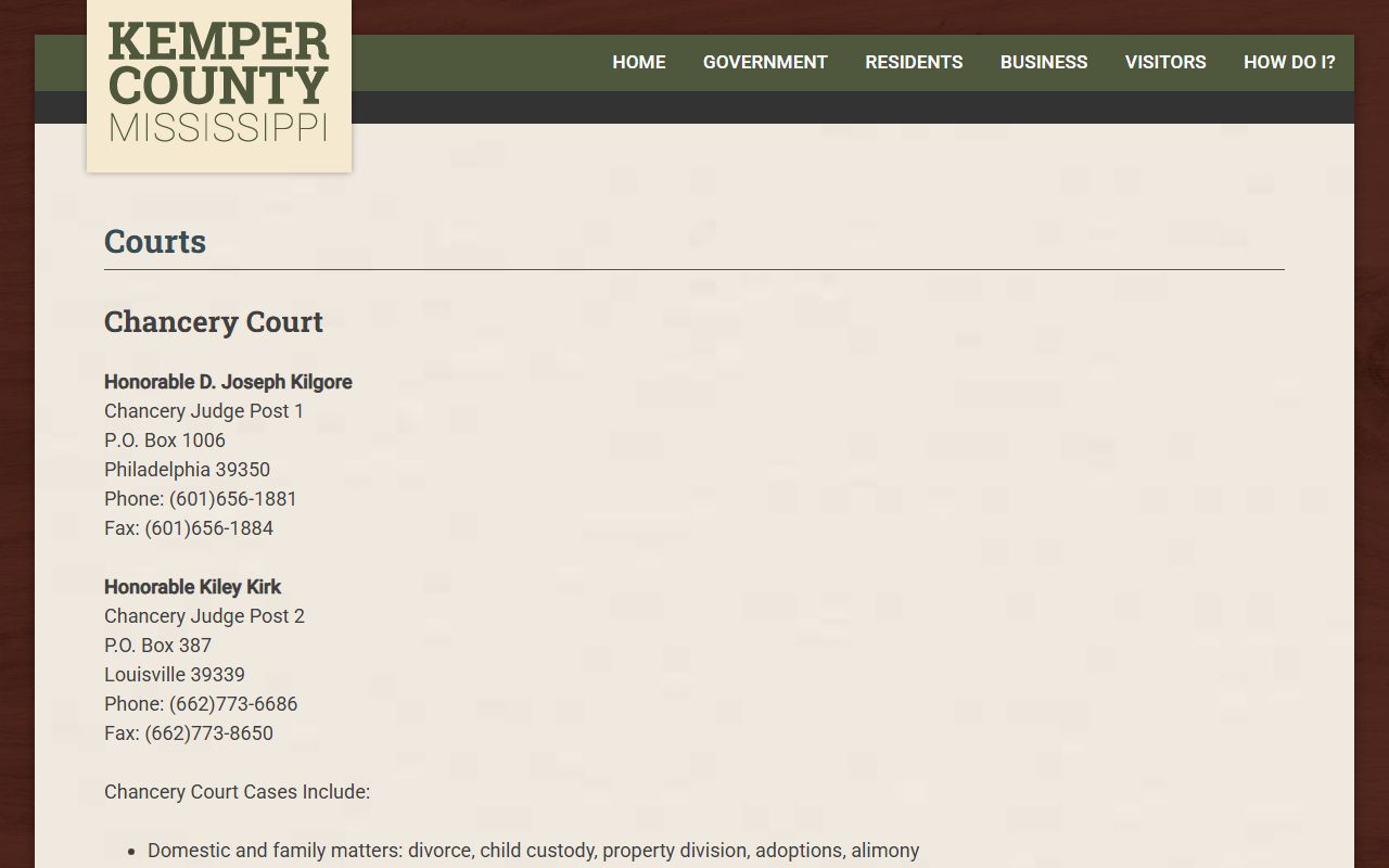 Kemper County court records after arrest court information page
